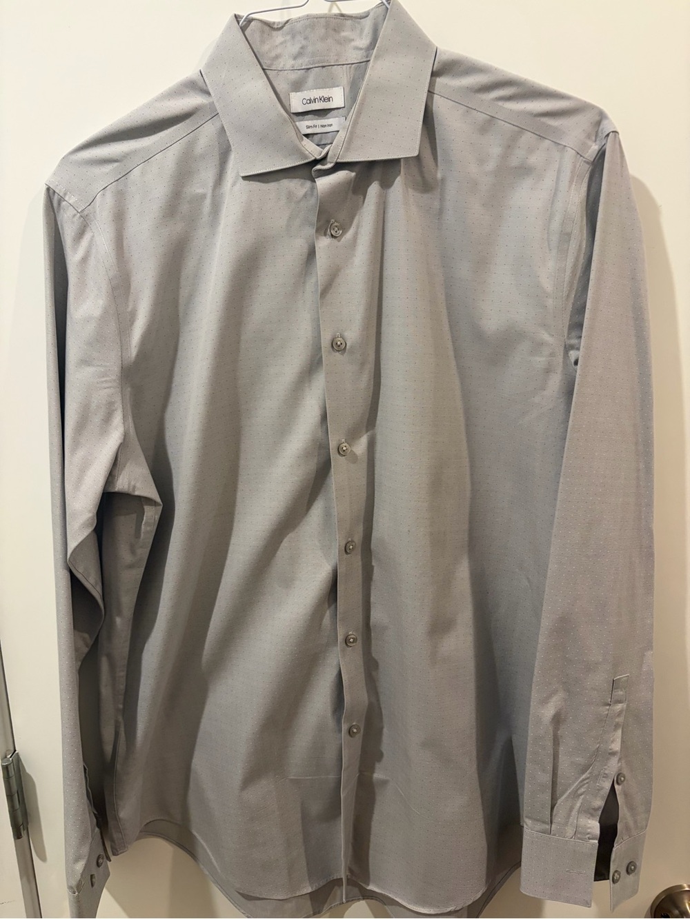 Calvin Klein Slim Fit Men's Light Gray Microdot Dress Shirt